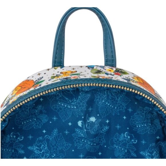 Loungefly x Disney Lion King  Backpack Tatto AOP  Print White Blue Mini Zip NEW - Picture 4 of 5